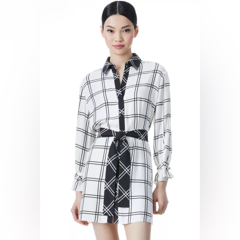 NWT Westly Bow Sleeve Alice + Olivia Double Windowpane Dress Size M